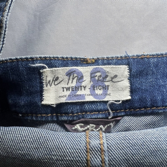 We the Free People Womens Bib Overalls Distressed Denim Blue Sz 28 Boho Raw Hem - Picture 9 of 9